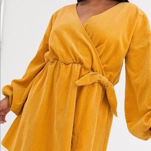 Curve cord wrap smock dress in marigold